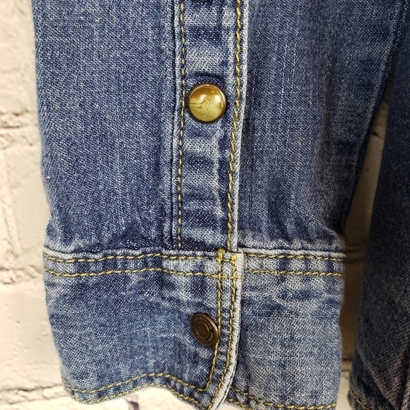 Zara Trafaluc Chambray Boho Pearl Snap Shirt XS Cowgirl Western - Picture 3 of 7